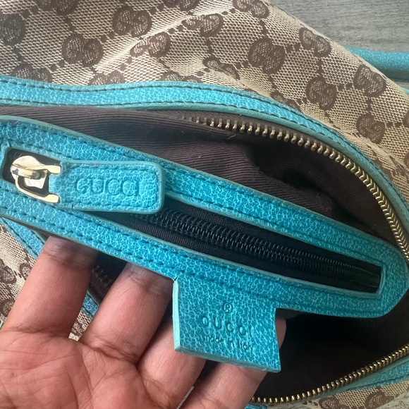 Gucci Tan and Blue Satchel with Signature Monogram - Picture 12 of 13